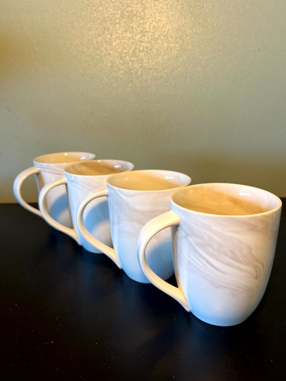 Set of 4 Artisanal Kitchen Supply COUPE Gray, Pink & White Marbleized Mugs